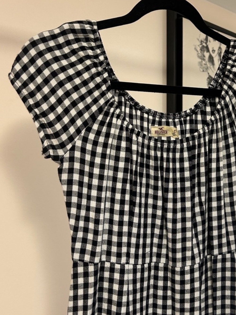 Hollister gingham checker print style dress size small black and white